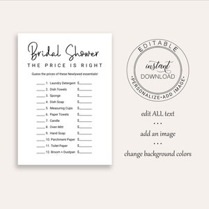 Bridal Shower Price is Right Game Template, Editable Modern Printable ...