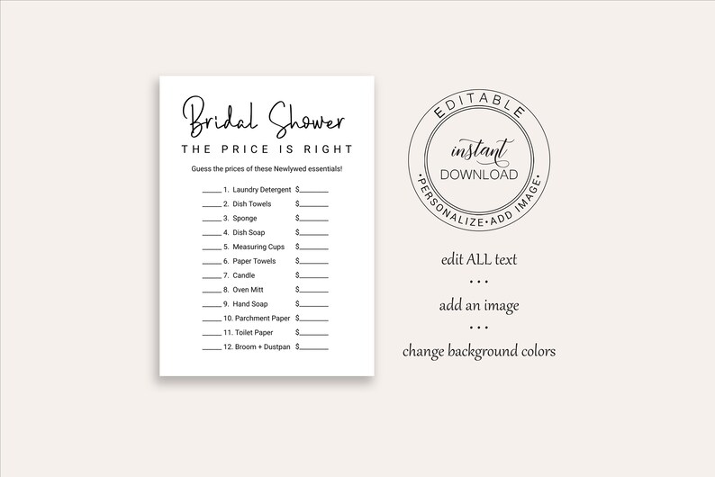 Bridal Shower Price is Right Game Template Editable Modern - Etsy