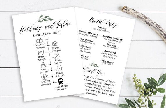 Wedding Program Timeline Card Wedding Icon Timeline Etsy