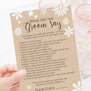 Snowflake Bridal Shower Game Template, What Did The Groom Say Game, Editable Printable, Personalize Corjl NEVE PPW300hat image 6