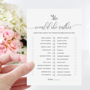 Wedding Bridal Would She Rather Game Template, Bridal Shower Game, Rustic Modern Elegant Design, Printable Editable, PPW0560 image 1