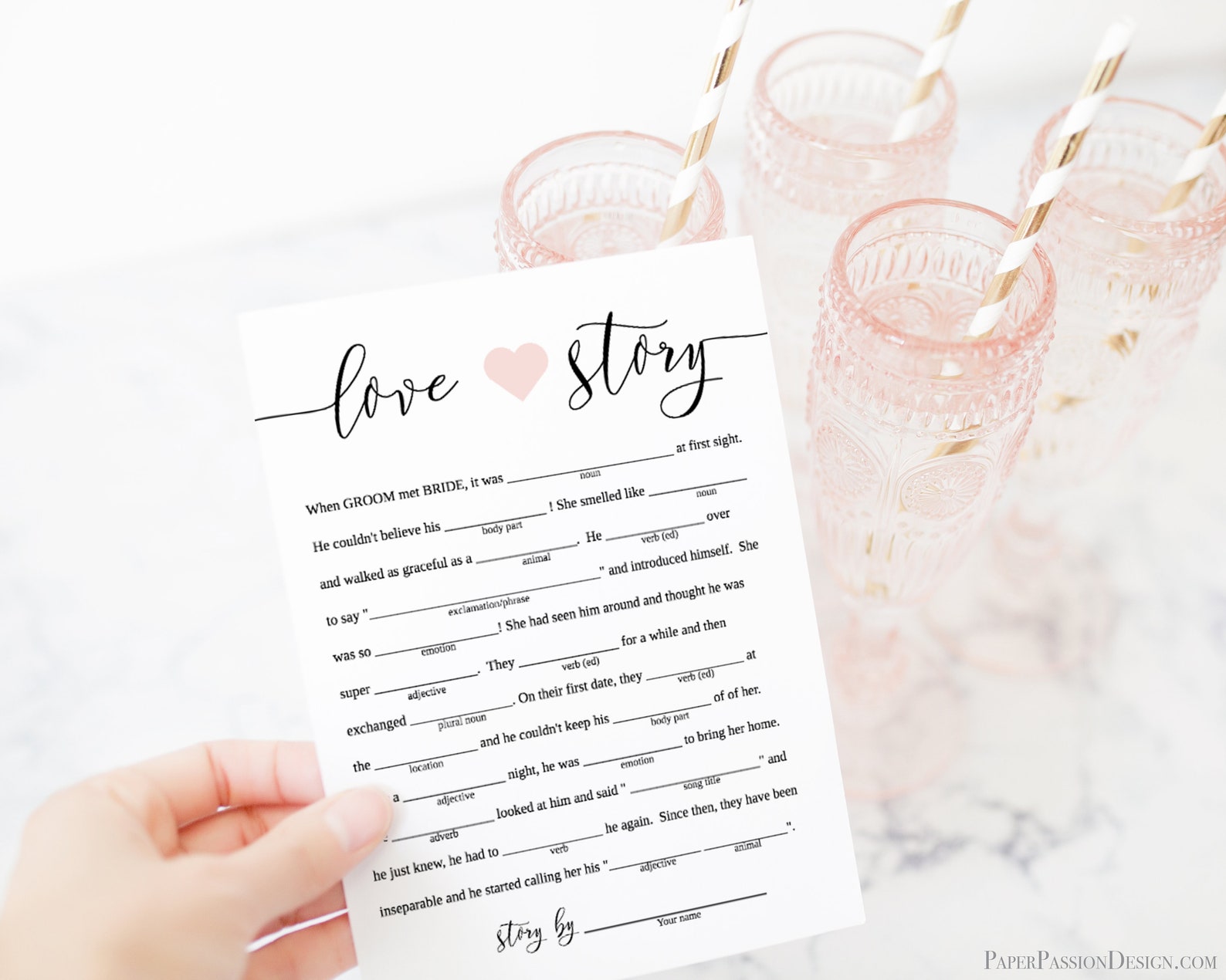 Love Story Mad Libs Template Bridal Shower Game Rustic | Etsy