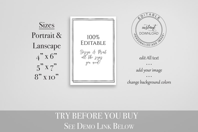 Silver Frame Fan Editable Sign Set, Editable Wedding Sign, Modern Printable, Customize Yourself, Wedding Decor Sign Template Corjl PPW-NY21S image 3