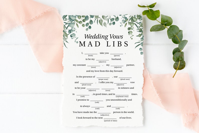 Greenery Wedding Vows Mad Libs Game Template, Bridal Shower Printable 100% Editable, PPW0440 image 2