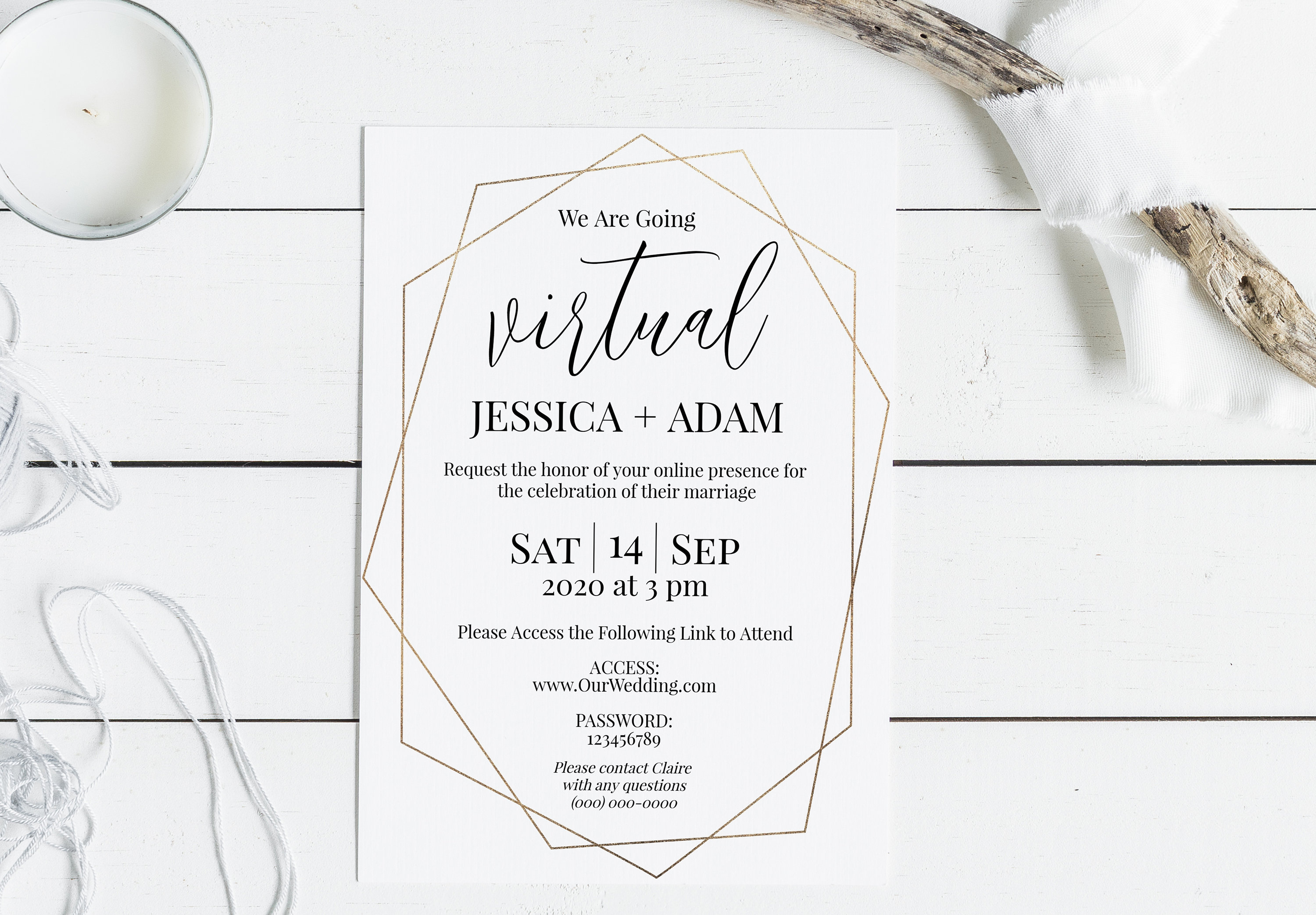 Gold Virtual Wedding Invitation Virtual Invitation Invite | Etsy