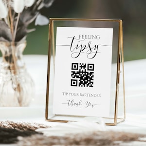 QR Code Table Top Sign Template, Virtual Bartender Sign, Cash App, Venmo,  Feeling Tipsy Editable Printable, Corjl PPW0550 Grace
