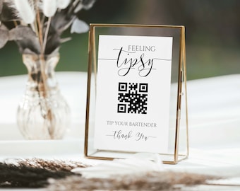 QR Code Table Top Sign Template, Virtual Bartender Sign, Cash App, Venmo,  Feeling Tipsy Editable Printable, Corjl PPW0550 Grace