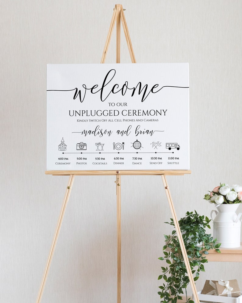 Unplugged Ceremony and Timeline Sign, Printable Timeline, Wedding Day Schedule, No Phones or Cameras 100% Editable PPW0550 Grace image 7