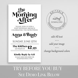 The Morning After Evite, Wedding Brunch Announcement, Electronic Invitation, Modern Retro Design, 100% Editable Template, Corjl PPW74 image 2