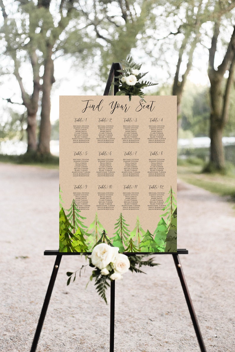 Wedding Seating Chart Display Template, Tree Forest Printable Table Seating, Wedding Seating, Editable Template, Corjl LINDEN PPW410 image 3