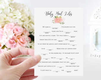 Pink Floral Baby Mad Libs Game Template, Baby Girl Shower Printable PPB0230