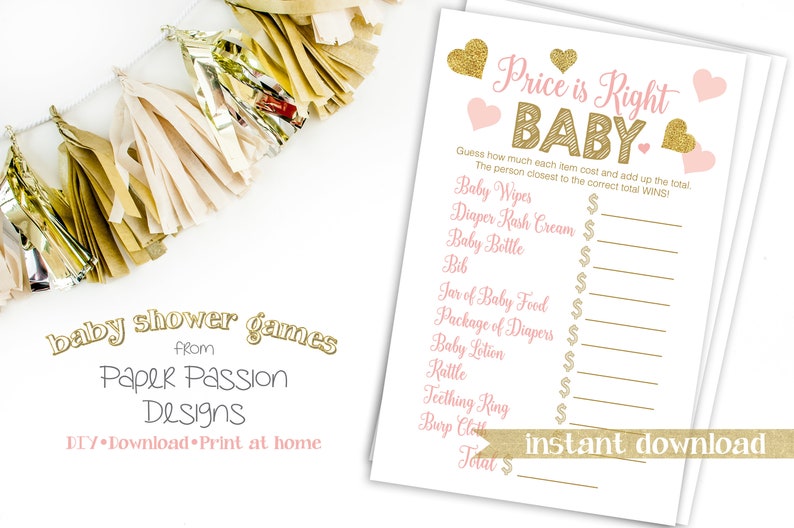 Glitter Left Right Baby Shower Story Game Pink and Gold Baby Shower Baby Girl Hearts Printable Game 5GL_PG image 4