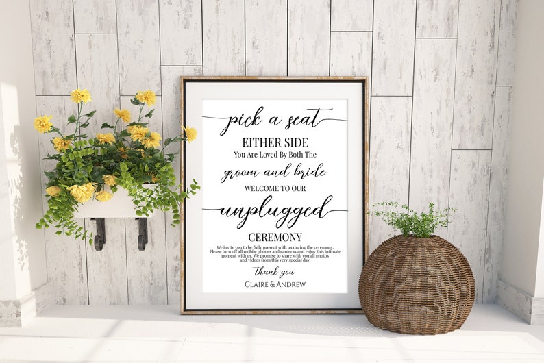 Unplugged Wedding Sign, Pick a Seat Easel Sign, Printable Welcome Sign, 100% Editable Template, Corjl PPW16 MAE image 7