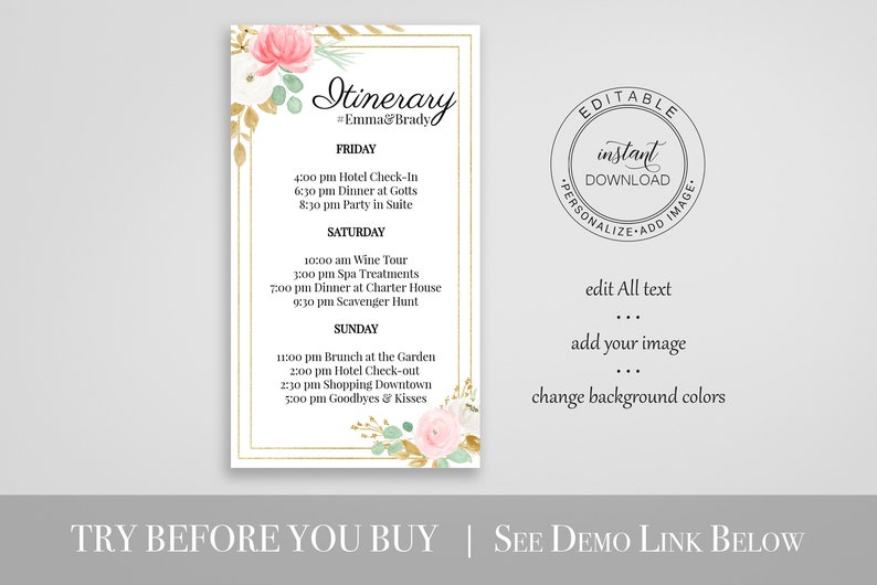 Bachelorette Out Of Town Guest Electronic Pink Wedding 100 Editable Ppw260 Gold Floral Itinerary Mobile Phone Format Family Reunion Paper Paper Party Supplies Deshpandefoundationindia Org