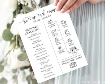 Wedding Icon Timeline and Program, Wedding Word Search, Editable Program, Wedding Ceremony, Corjl, Instant Download  PPW0550 Grace