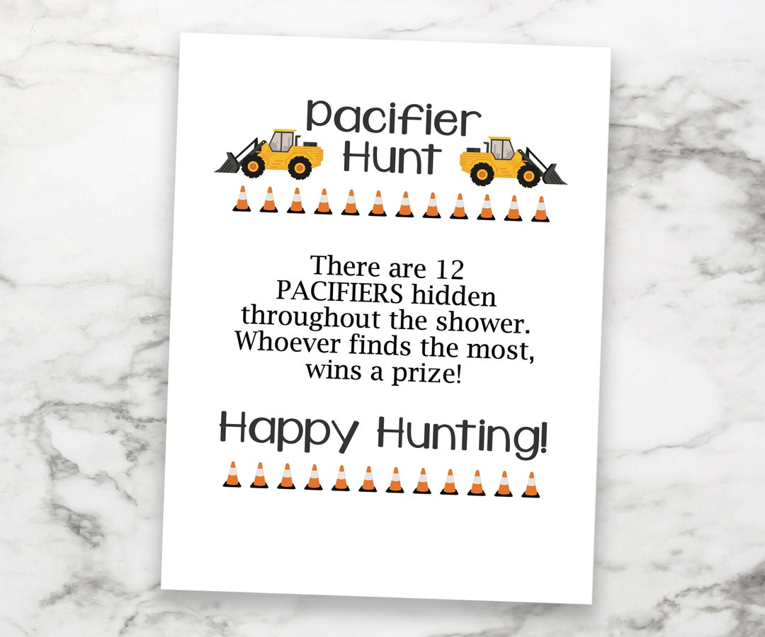 Construction Baby Shower Game: Pacifier Hunt Sign (printable) - Etsy