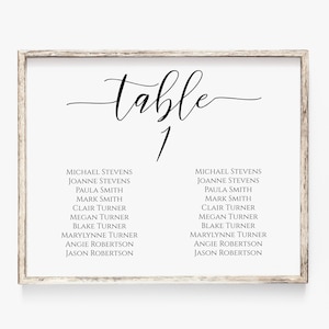 Wedding Seating Table Cards, Poster, Elegant Calligraphy Display 100% Editable Template, Corjl PPW0550 Grace