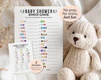 Baby Shower Emoji Game Printable: 30 Phrases, Multiple Choice + Fill in the Blank