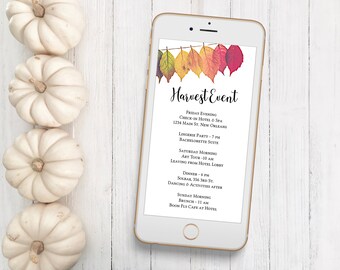 Itinerary, Fall Leaves Electronic Timeline, Autumn Editable Agenda, Thanksgiving Timeline, Event Schedule Template HARVEST-2021A