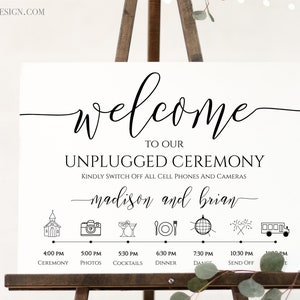 Unplugged Ceremony and Timeline Sign, Printable Timeline, Wedding Day Schedule, No Phones or Cameras 100% Editable PPW0550 Grace image 4