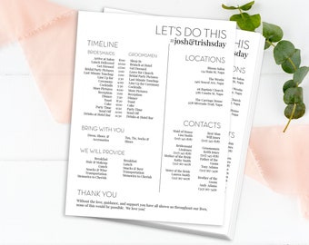 Wedding Party Timeline, Printable Wedding Day Schedule, Groomsmen Itinerary, Bridesmaid Agenda 100% Editable PPW0500