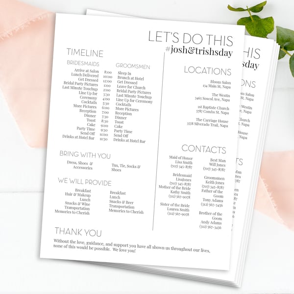 Wedding Party Timeline, Printable Wedding Day Schedule, Groomsmen Itinerary, Bridesmaid Agenda 100% Editable PPW0500