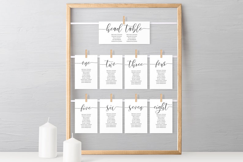 Wedding Seating Table Cards, Poster, Elegant Calligraphy Display 100% Editable Template, Corjl PPW0550 Grace Bild 3