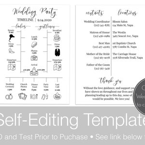 Wedding Party Timeline, Printable Wedding Day Schedule, Groomsmen Itinerary, Bridesmaid Agenda 100% Editable, PPW0550 GRACE image 2