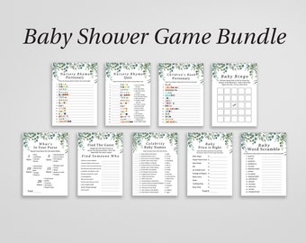 Greenery Baby Shower Game Bundle, Bingo, Price is Right, Emoji Picitonary, Baby Shower Printable Editable PPB0440