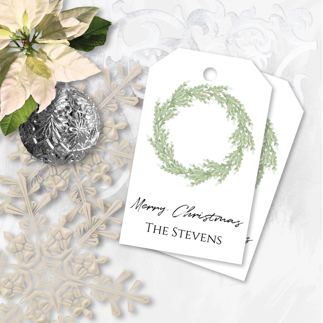 Personalized Christmas Wreath Gift Tag, Printable Holiday Label, Gift ...
