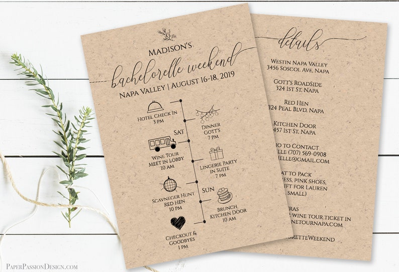 Bachelorette Weekend Timeline and Details, Printable Bridal Shower Schedule, Agenda, Printable Editable PPW0560 image 2