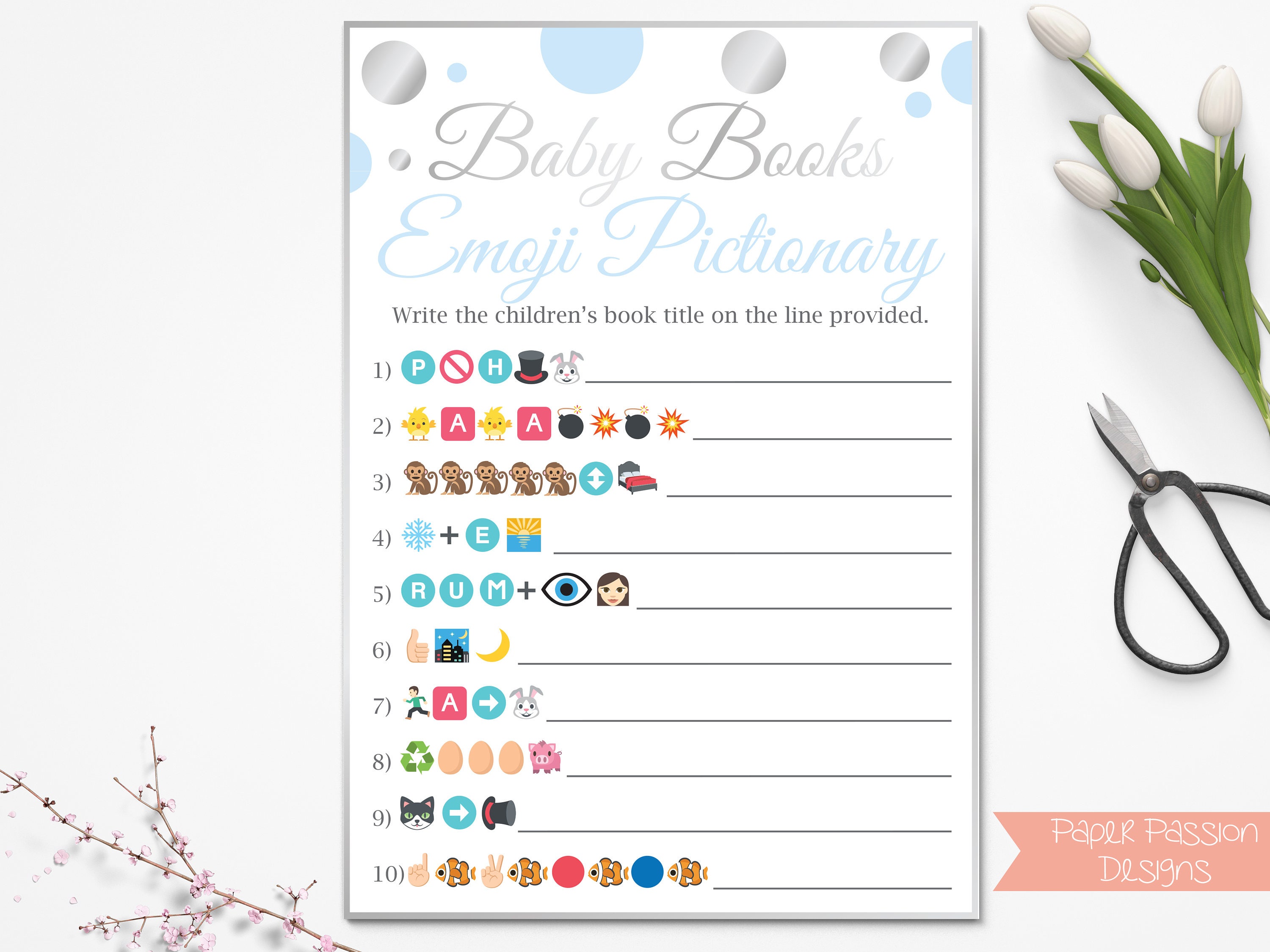 Baby Books Emoji Game Blue and Silver Baby Shower Game Etsy