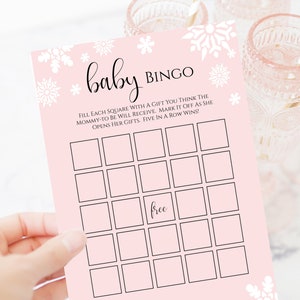 Baby Bingo, Winter Snowflake, Pink, Blue, Kraft, Baby Shower Jeu imprimable NEVE PPB300 image 2