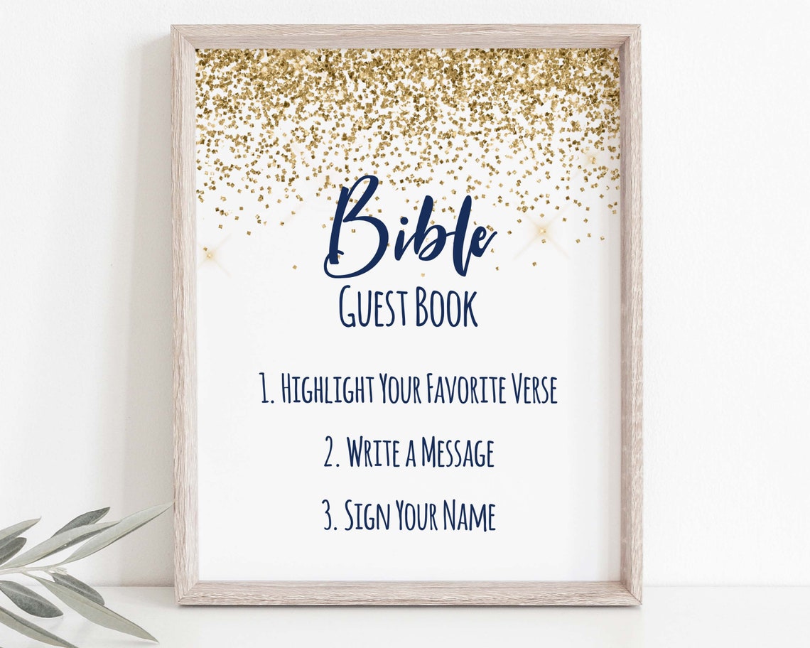 Glitter Bible Guest Book Sign Template Gold Guest Book Sign Etsy