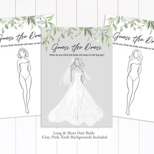 Guess the Dress Bridal Shower Game | Greenery Printable Game | Editable Template | Bachelorette Party | Hen Party | PPW555 ASHER