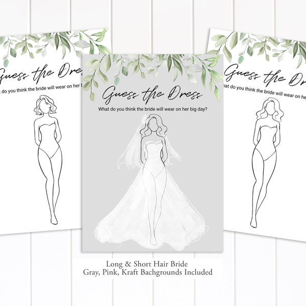 Guess the Dress Bridal Shower Game | Greenery Printable Game | Editable Template | Bachelorette Party | Hen Party | PPW555 ASHER