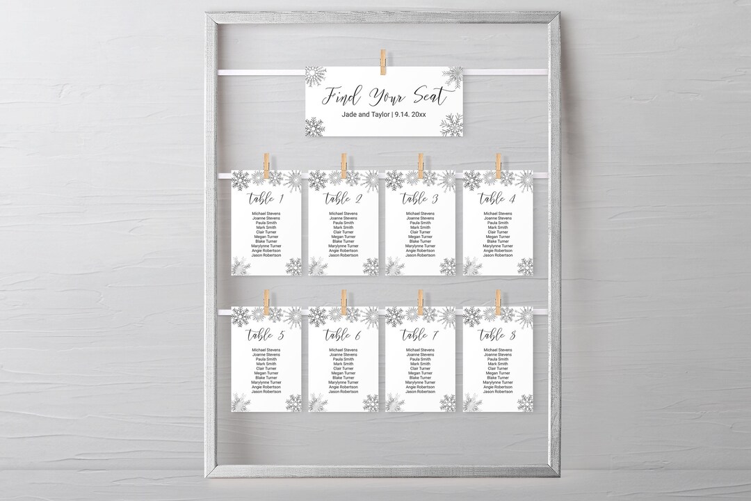 Table Seating Card Template Silver Winter Seating Chart Pick Etsy