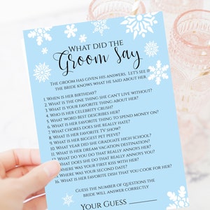 Snowflake Bridal Shower Game Template, What Did The Groom Say Game, Editable Printable, Personalize Corjl NEVE PPW300hat image 8