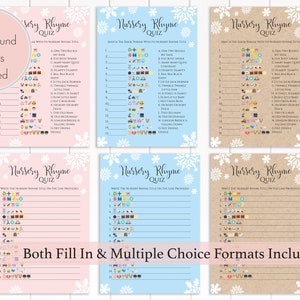 Nursery Rhyme Quiz, Winter Snowflake, Pink, Blue, Kraft, Baby Shower Printable Game, Emoji Pictionary NEVE PPB300 image 2