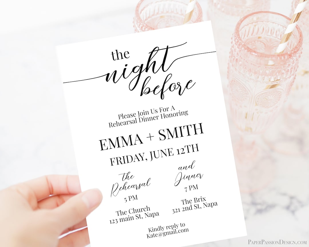 Wedding Rehearsal Invitation Template Rehearsal Dinner the Night