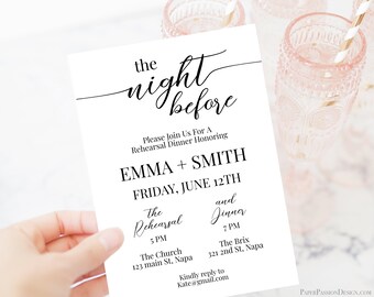 Wedding Rehearsal Invitation Template, Rehearsal Dinner, The Night Before, Event, Invite Editable Printable PPW16 MAE