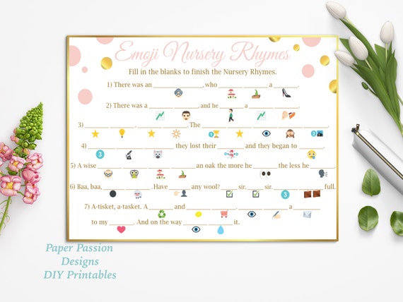 Emoji Nursery Rhymes Game Pink And Gold Baby Shower Baby Etsy Emoji Nursery Rhymes Game Pink And Gold Baby Shower Baby Etsy