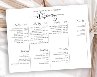 Event Itinerary Timeline Handout, Printable Schedule, Weddings, Family Reunion, Special Events, Landscape PPW0550 Grace