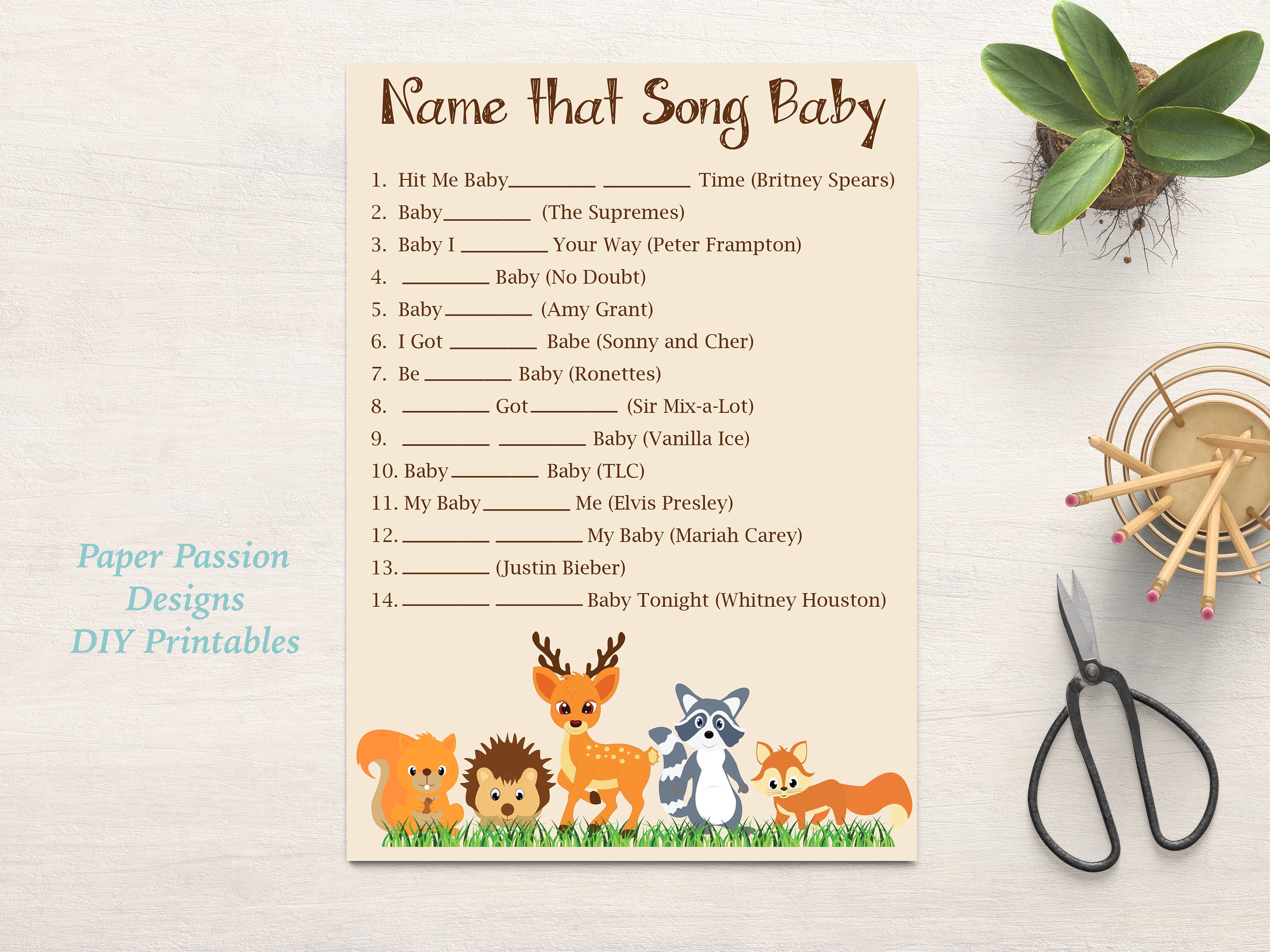 Name That Song Baby Game Woodland Animal Baby Shower Game Gender Neutral Theme Printable Game 0046 Name That Song Baby Game Woodland Animal Baby Shower Game Gender Neutral Theme Printable Game 0046