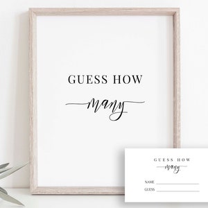 Raad eens hoeveel bord- en ticketsjabloon, babyshowerspel modern minimalistisch, bewerkbare afdrukbare PPB551 ELLE