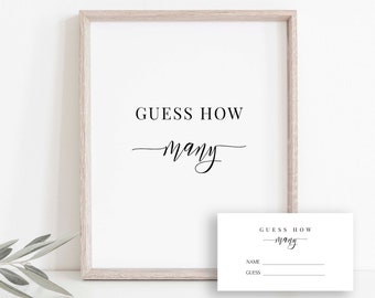 Guess How Many Sign and Ticket Template, Baby Shower Game Modern Minimalist, Editable Printable PPB551 ELLE