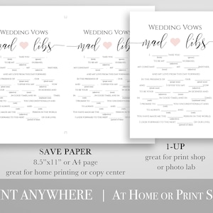 Wedding Vows Mad Libs Template, Bridal Shower Game, Rustic Modern Elegant DesigN, Editable PPW0550 Grace image 5