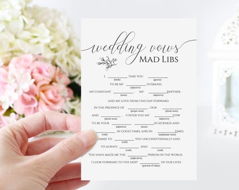 Wedding Vows Mad Libs Template, Bridal Shower Game, Rustic Modern Elegant Design Printable Editable PPW0560