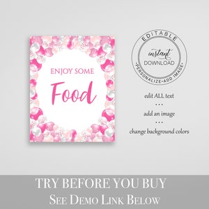 Food Sign Template Pink Balloon Birthday Party Sign Food - Etsy
