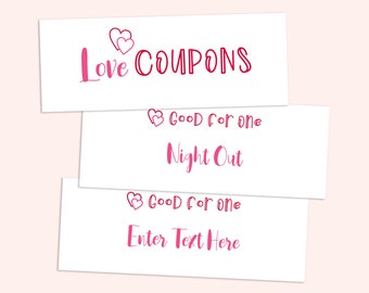 Personalized Love Coupon, IOU Voucher Book, Coupon Gift, Valentine's Day Love Voucher, Redeemable Voucher, 100% Editable  VALENTINE PPH21-2